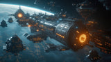 Space station and fleet design file showing detailed pattern with Earth backdrop