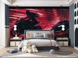 Motorcycle and car mural adding energy to a stylish game room