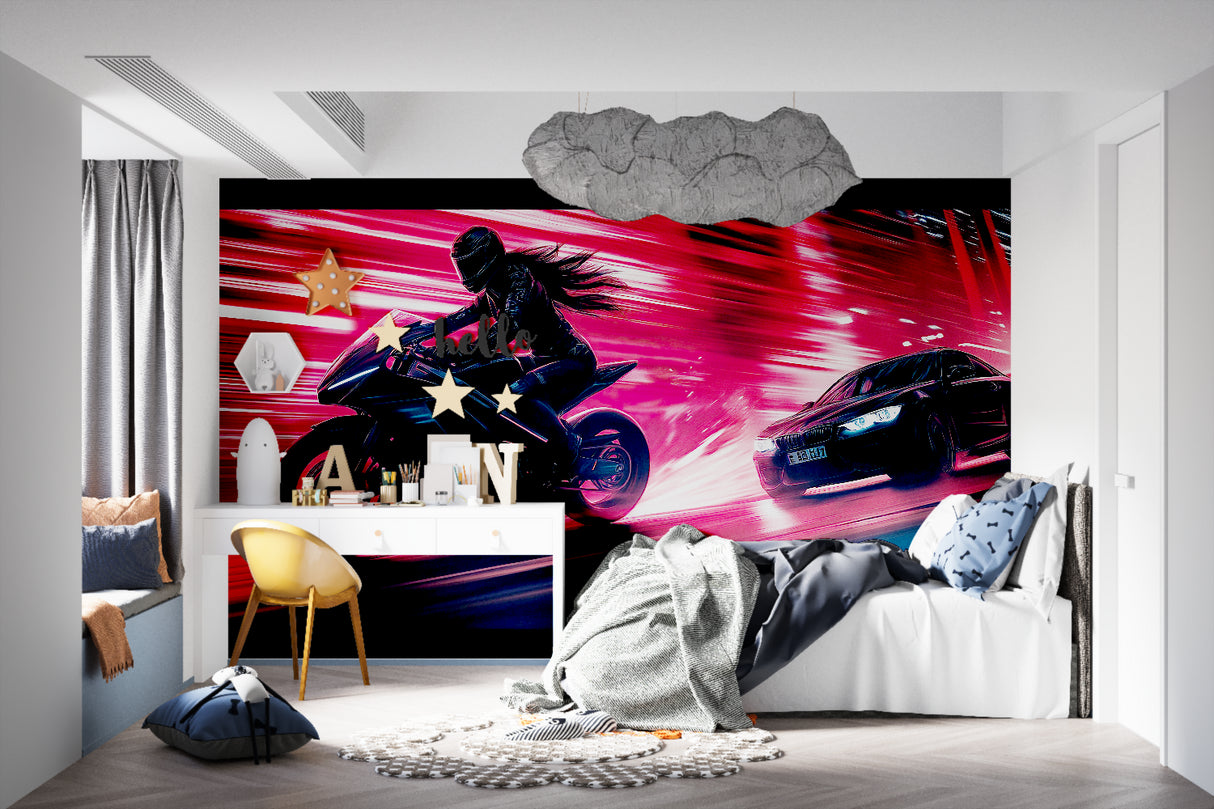 Racing wallpaper bringing excitement to home office space