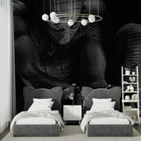 Modern Spiderman wallpaper enhancing contemporary dining room with minimal decor