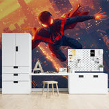 Dynamic Spider-Man wallpaper energizing a child's study space