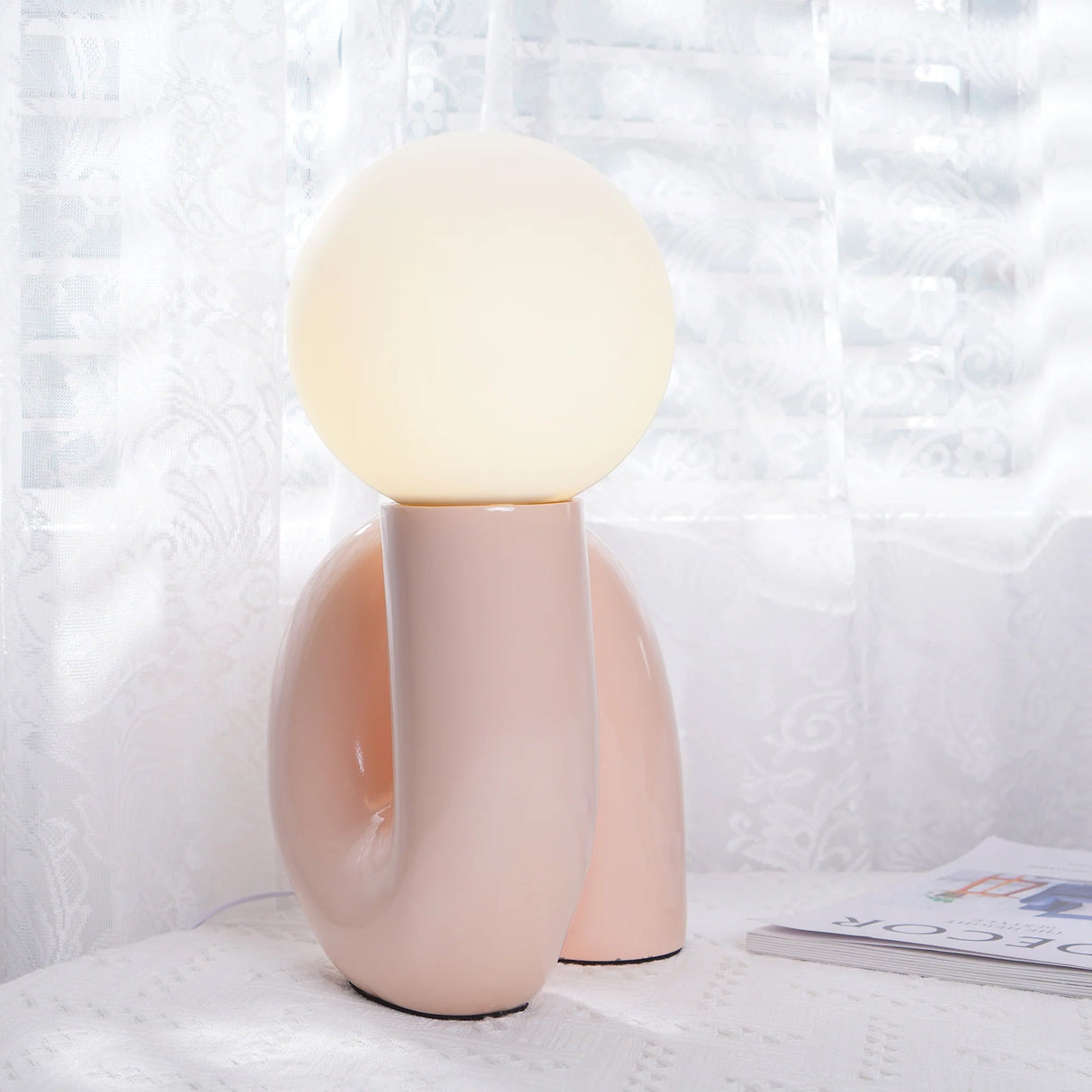 Modern Table Lamp  Curved Pink Resin with Glass Globe - Product detail 13