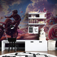 Motocross fantasy wallpaper bringing excitement to a modern kids bedroom with pink and purple tones