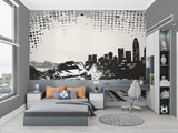 Black and white car wallpaper bringing urban style to home office space