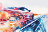 Design file showing black racing car with gold explosion effect pattern