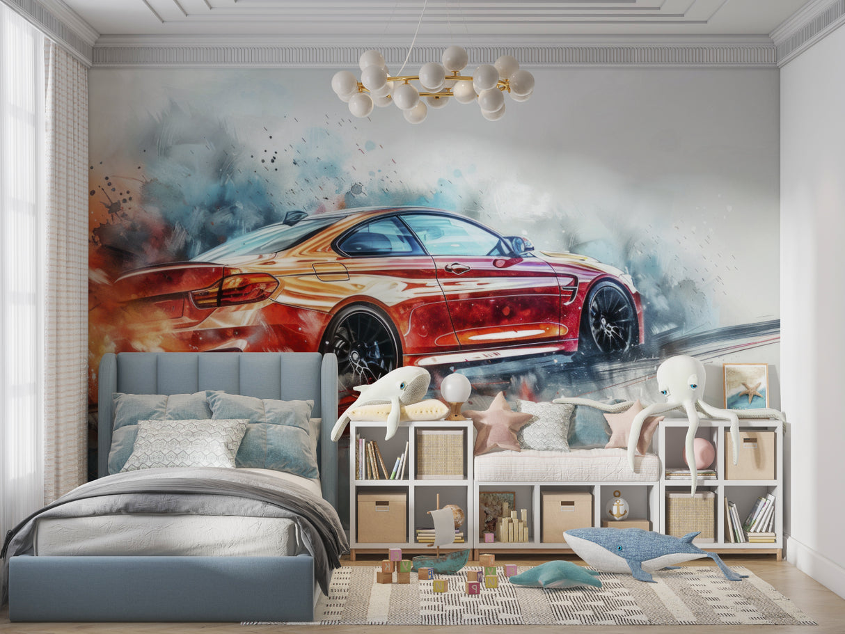 Car wallpaper design adding flair to man cave with leather seating