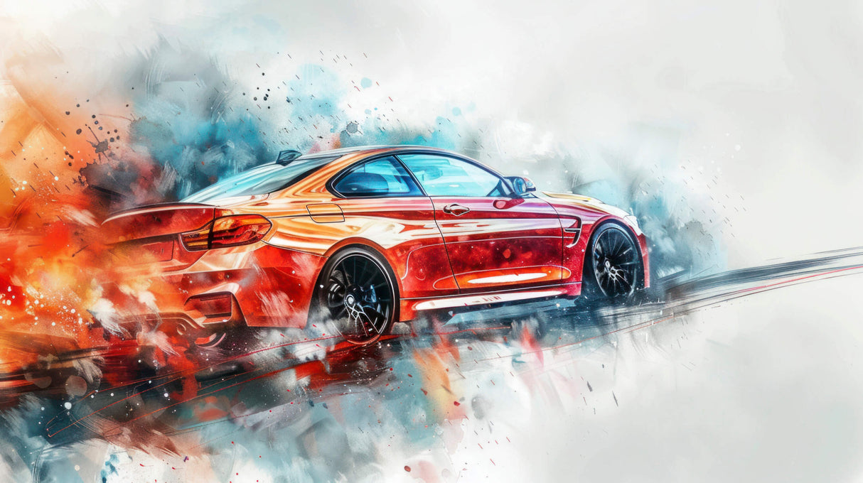 BMW sports car watercolor design file showing detailed pattern and vibrant colors