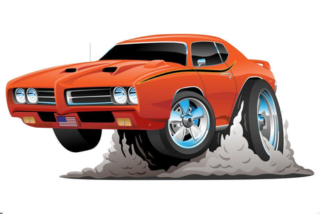 Sports car wallpaper design file showing detailed cartoon muscle car pattern with chrome accents