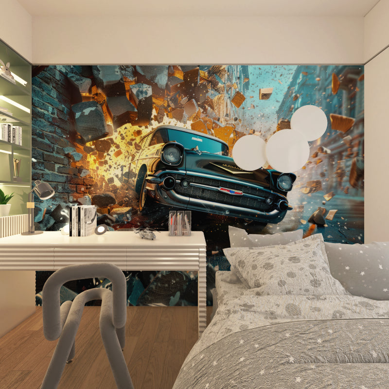 Sports car breakthrough design in man cave highlighting detailed features