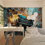 Sports car breakthrough design in man cave highlighting detailed features