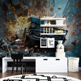 Car mural wallpaper in office space showing dramatic wall effect