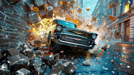 Design file of 3D car breakthrough wallpaper showing complete pattern and rich details