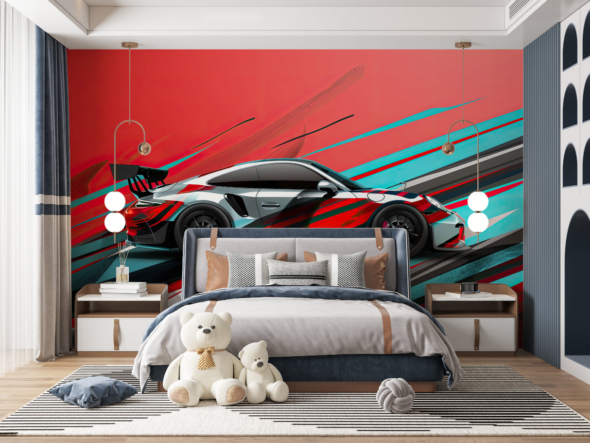 Dynamic car wallpaper installation in urban style home office