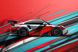 Sports car wallpaper design file showing detailed red and turquoise racing pattern
