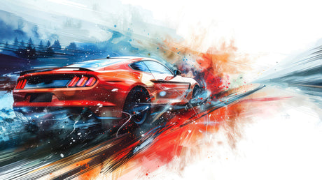 Sports car wallpaper design file showing full pattern with red racing theme and watercolor effects