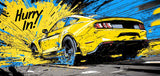 Design file of yellow sports car graffiti pattern with urban street art elements