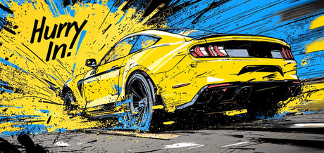 Design file of yellow sports car graffiti pattern with urban street art elements