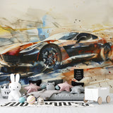 Automotive wall mural adding character to a contemporary man cave