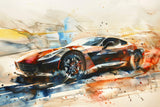 Sports car design file showing detailed watercolor pattern with red and black tones