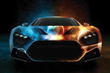 Sports car wallpaper design file showing detailed cosmic pattern with fire and ice elements