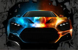 Sports car wallpaper design file showing detailed fire and ice pattern