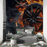 Automotive wallpaper bringing energy to a garage conversion space