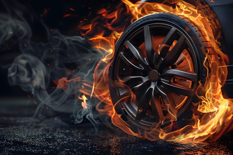 Design file of flaming wheel pattern showing detailed orange flames against black background