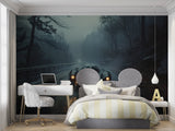 Sports car mural wallpaper transforming office space with dramatic night scene