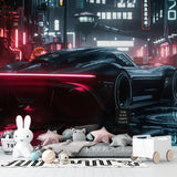 Car mural wallpaper bringing night city vibes to home office