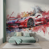 Sports car wall mural bringing energy to contemporary game room