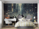 Sports car wallpaper mural displayed in modern teen bedroom, showing watercolor effects in daylight