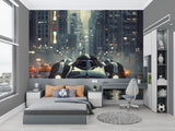 Automotive wallpaper design showcased in man cave with ambient lighting
