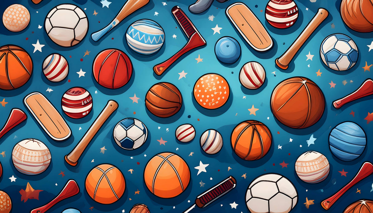 Sports theme wallpaper design file showing floating balls and stars pattern