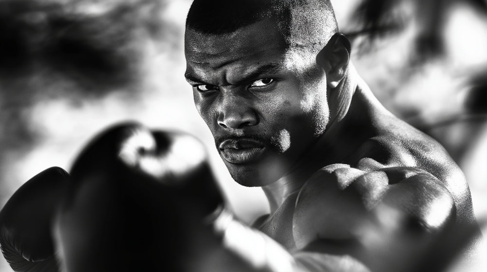 Boxing portrait wallpaper design file showing detailed monochrome pattern and sharp contrasts