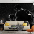 Black and white boxing scene mural wallpaper displayed in a modern home gym, creating an inspiring workout atmosphere