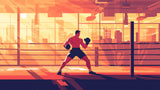 Boxing Champion Sunset Mural design file showing athletic silhouette against warm gradient sky