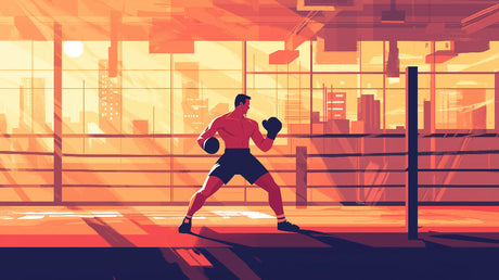 Boxing Champion Sunset Mural design file showing athletic silhouette against warm gradient sky