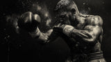 Boxing champion design file showing detailed monochrome pattern with light particle effects