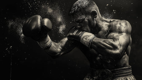 Boxing champion design file showing detailed monochrome pattern with light particle effects