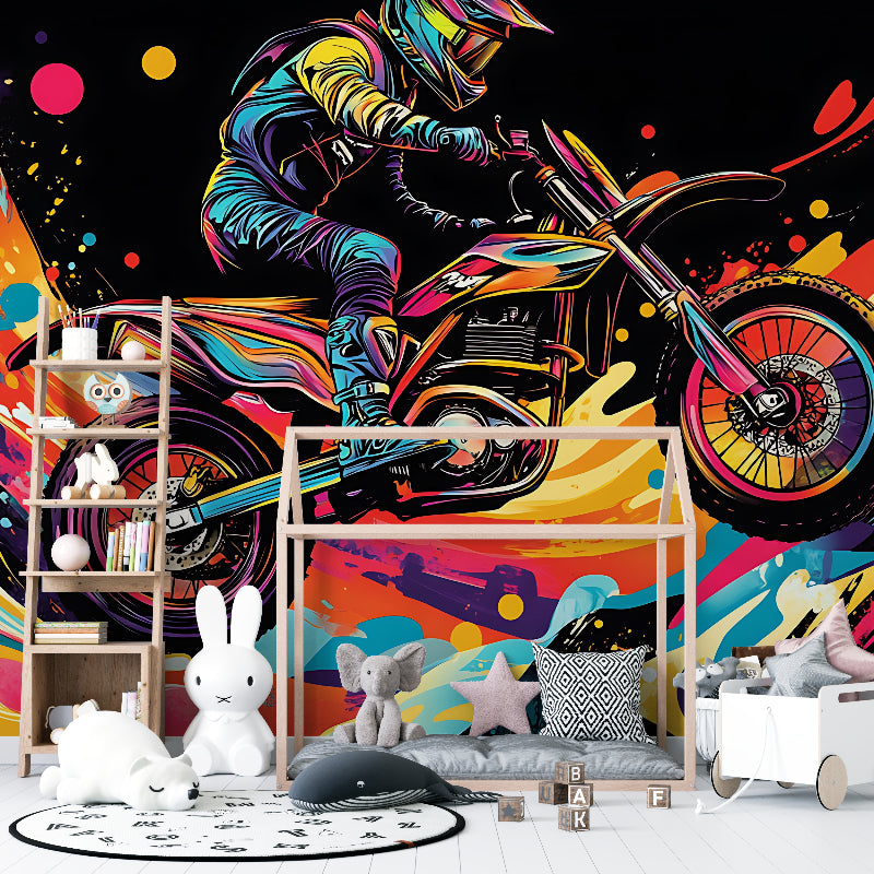 Graffiti motorcycle mural creating cool atmosphere in home gym with street art vibes