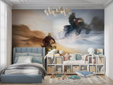 Motorsport wall mural in living room showcasing dramatic ATV racing scene
