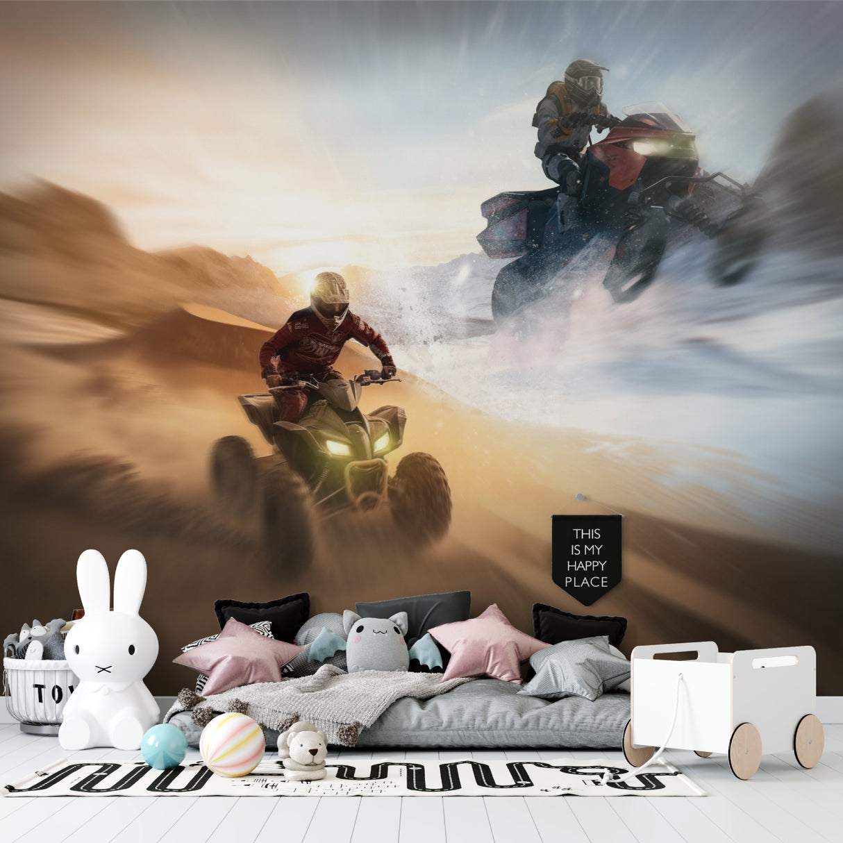 Sports action wallpaper bringing adventure feel to home office space