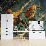 Sports themed wallpaper bringing energy to home gym space