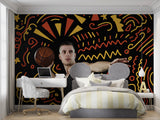 Basketball themed wallpaper creating bold statement in home gym setting