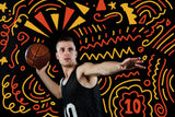 Basketball wallpaper design file showing dynamic yellow and orange graphics on black background