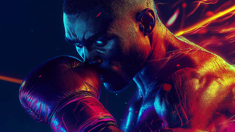 Boxing art wallpaper design file showing vibrant neon colors and dynamic composition