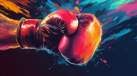 Boxing glove wallpaper design file showing vibrant paint splashes and artistic composition