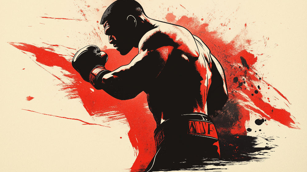 Boxing wallpaper design file showing dynamic silhouettes with paint splatter effects