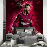 Sports bar accent wall showcasing football themed mural with energetic red motion effects