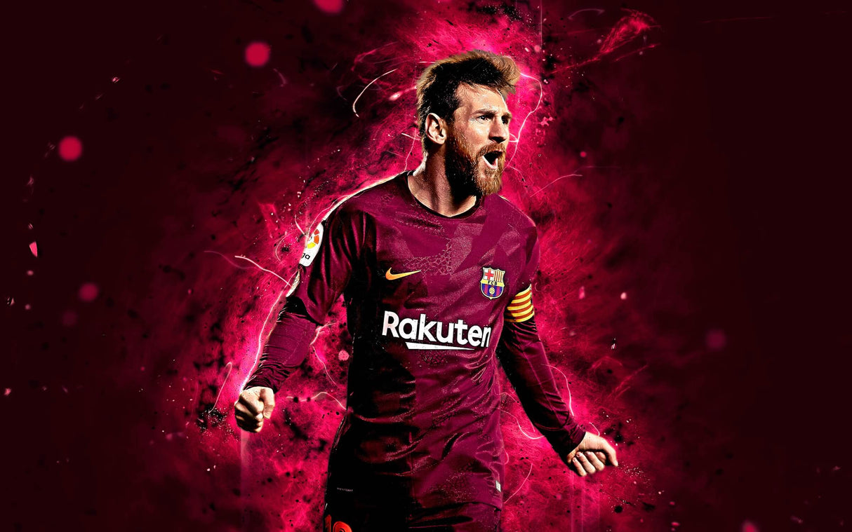 Football mural wallpaper design file showing dynamic player silhouette with red particle effects